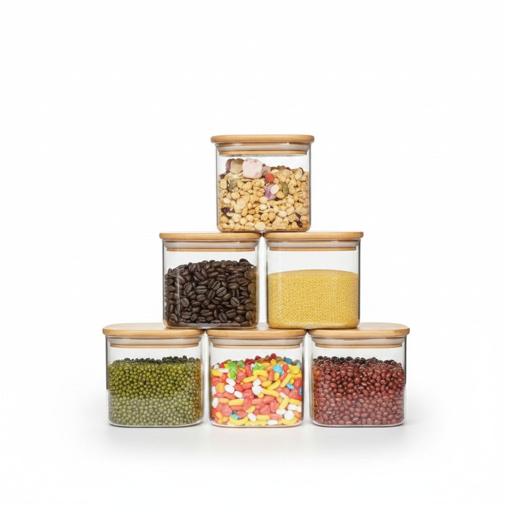 Glass Storage Jars with Bamboo Lids (Set of 6)